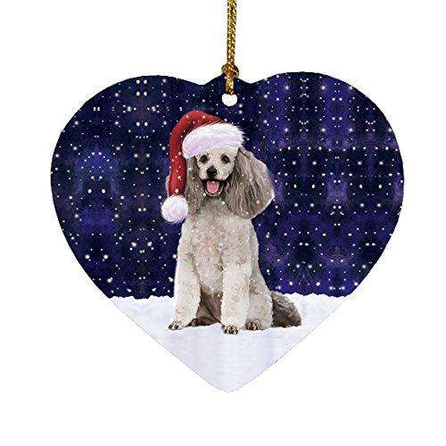 Let it Snow Christmas Holiday Poodle Grey Dog Wearing Santa Hat Heart Ornament D226