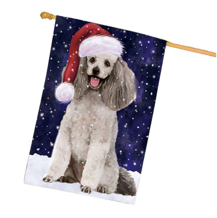 Let it Snow Christmas Holiday Poodle Grey Dog Wearing Santa Hat House Flag