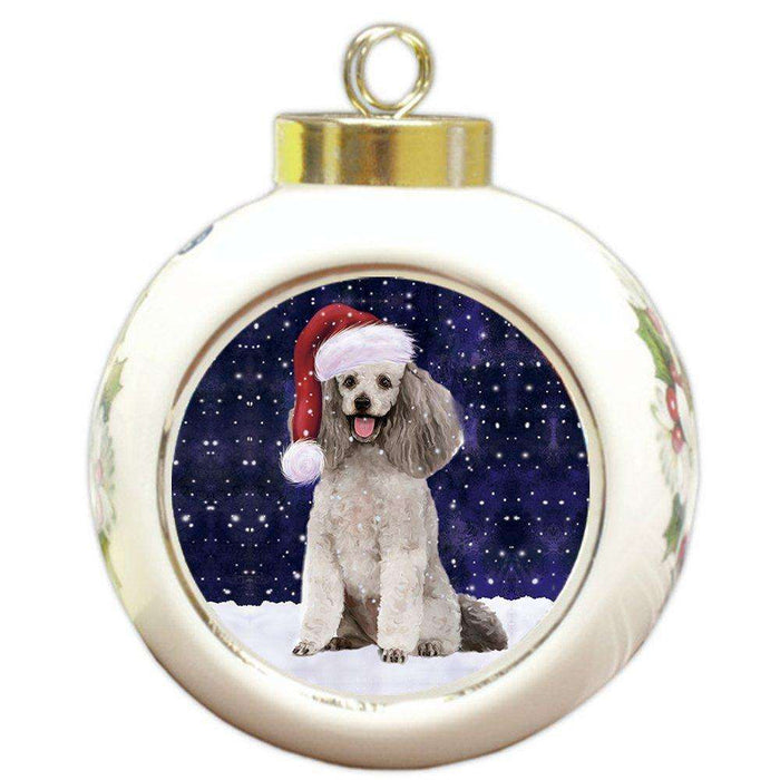 Let it Snow Christmas Holiday Poodle Grey Dog Wearing Santa Hat Round Ball Ornament D226