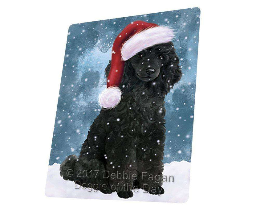 Let it Snow Christmas Holiday Poodles Dog Wearing Santa Hat Art Portrait Print Woven Throw Sherpa Plush Fleece Blanket