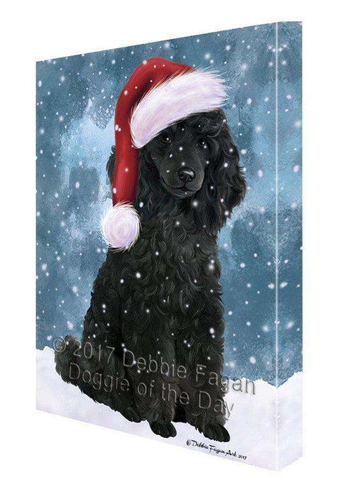 Let it Snow Christmas Holiday Poodles Dog Wearing Santa Hat Canvas Wall Art