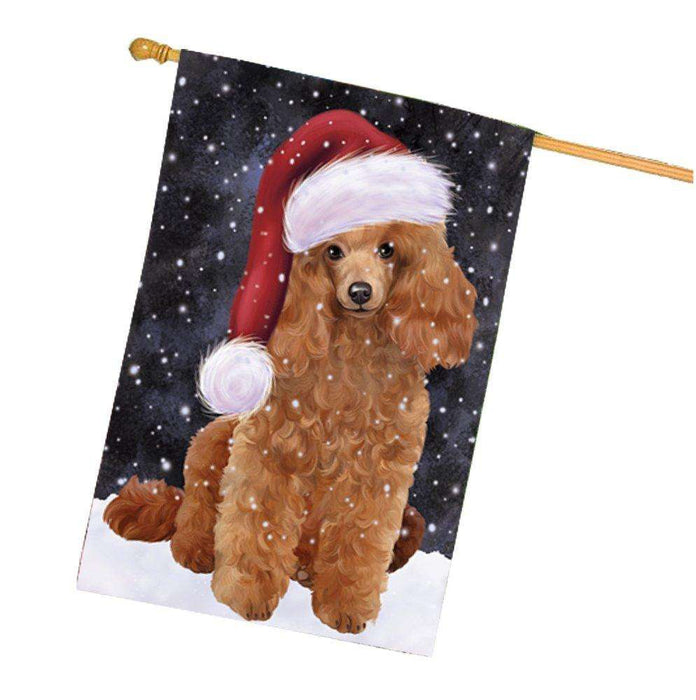 Let it Snow Christmas Holiday Poodles Dog Wearing Santa Hat House Flag