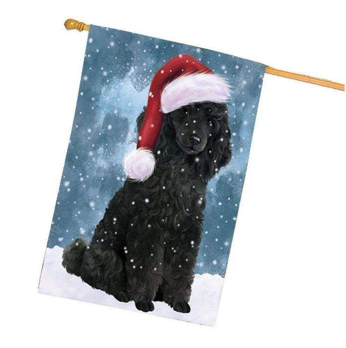 Let it Snow Christmas Holiday Poodles Dog Wearing Santa Hat House Flag