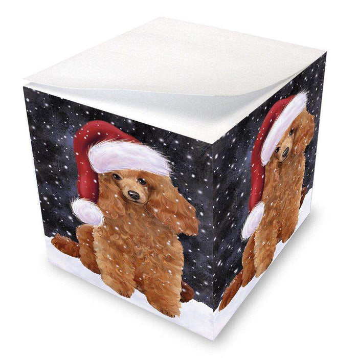 Let it Snow Christmas Holiday Poodles Dog Wearing Santa Hat Note Cube D341