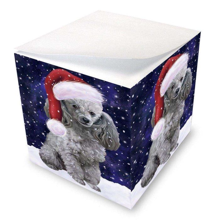 Let it Snow Christmas Holiday Poodles Dog Wearing Santa Hat Note Cube D342