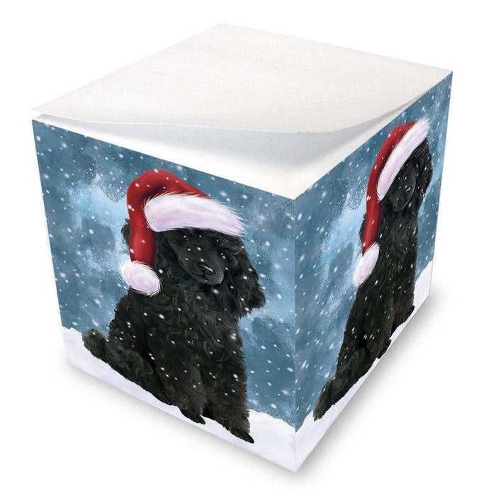 Let it Snow Christmas Holiday Poodles Dog Wearing Santa Hat Note Cube D343