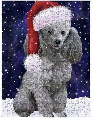 Let it Snow Christmas Holiday Poodles Dog Wearing Santa Hat Puzzle with Photo Tin D400