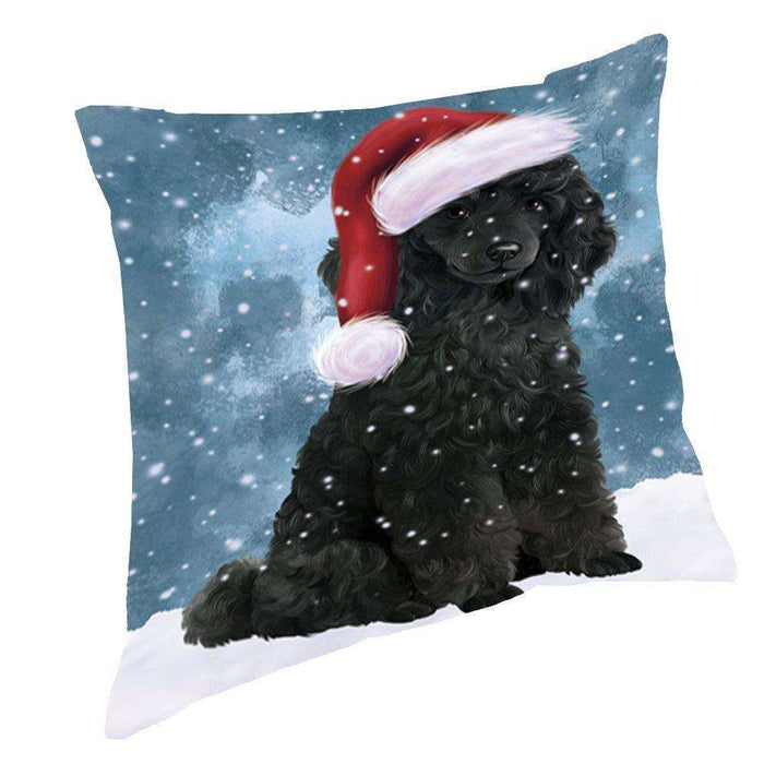 Let it Snow Christmas Holiday Poodles Dog Wearing Santa Hat Throw Pillow