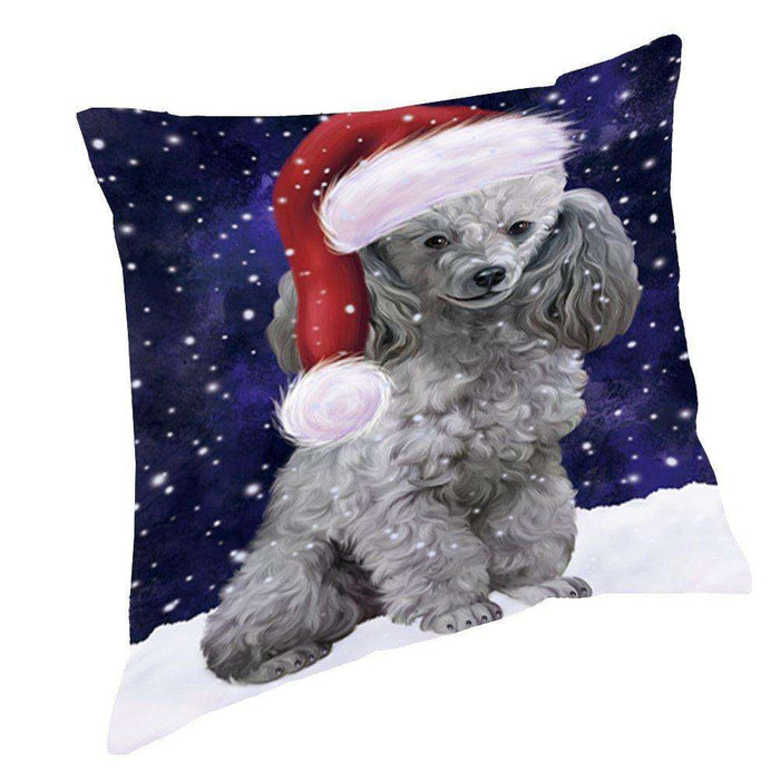 Let it Snow Christmas Holiday Poodles Dog Wearing Santa Hat Throw Pillow