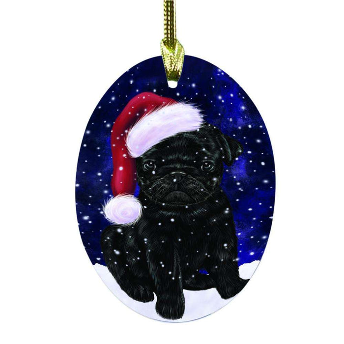 Let it Snow Christmas Holiday Pug Dog Oval Glass Christmas Ornament OGOR48680