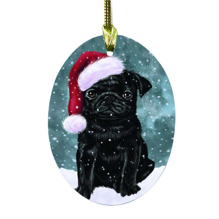 Let it Snow Christmas Holiday Pug Dog Oval Glass Christmas Ornament OGOR48681