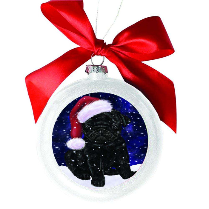 Let it Snow Christmas Holiday Pug Dog White Round Ball Christmas Ornament WBSOR48680
