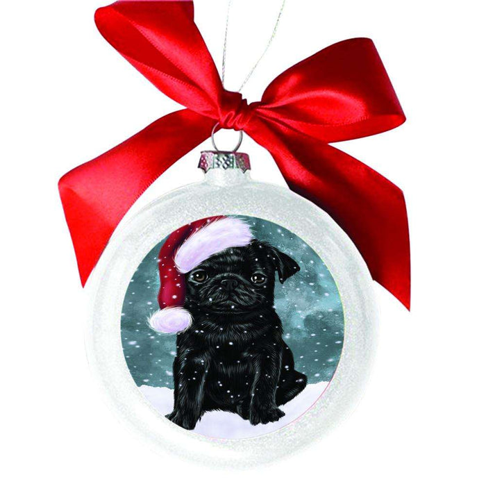 Let it Snow Christmas Holiday Pug Dog White Round Ball Christmas Ornament WBSOR48681