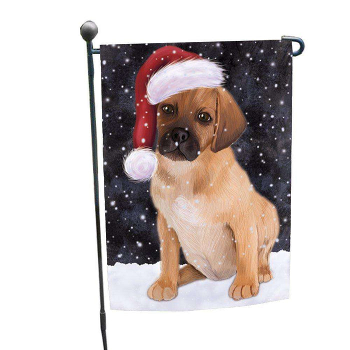 Let it Snow Christmas Holiday Puggle Puppy Dog Wearing Santa Hat Garden Flag D251