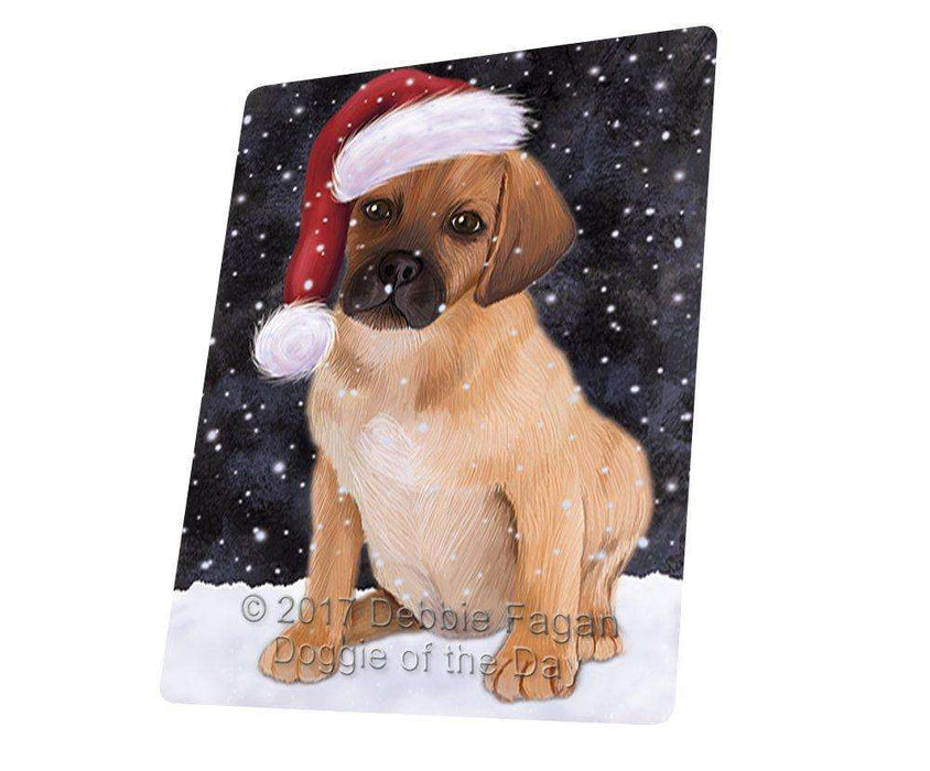 Let It Snow Christmas Holiday Puggle Puppy Dog Wearing Santa Hat Magnet Mini (3.5" x 2") D251