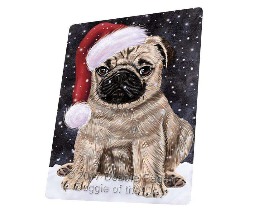 Let it Snow Christmas Holiday Pugs Dog Wearing Santa Hat Art Portrait Print Woven Throw Sherpa Plush Fleece Blanket