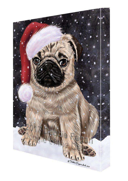 Let it Snow Christmas Holiday Pugs Dog Wearing Santa Hat Canvas Wall Art