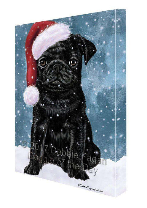 Let it Snow Christmas Holiday Pugs Dog Wearing Santa Hat Canvas Wall Art