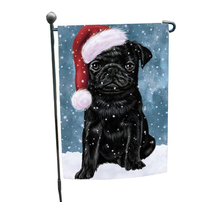 Let it Snow Christmas Holiday Pugs Dog Wearing Santa Hat Garden Flag