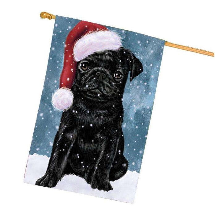 Let it Snow Christmas Holiday Pugs Dog Wearing Santa Hat House Flag