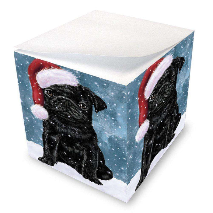 Let it Snow Christmas Holiday Pugs Dog Wearing Santa Hat Note Cube D346