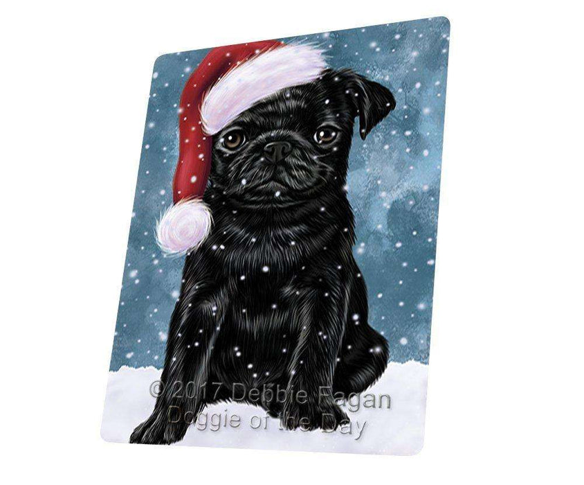 Let it Snow Christmas Holiday Pugs Dog Wearing Santa Hat Tempered Cutting Board