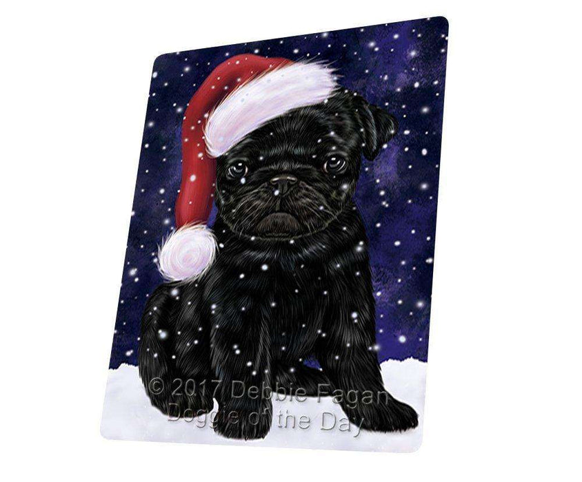 Let it Snow Christmas Holiday Pugs Dog Wearing Santa Hat Tempered Cutting Board