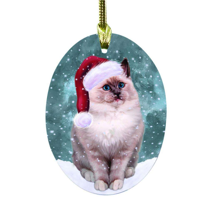 Let it Snow Christmas Holiday Ragdoll Cat Oval Glass Christmas Ornament OGOR48682