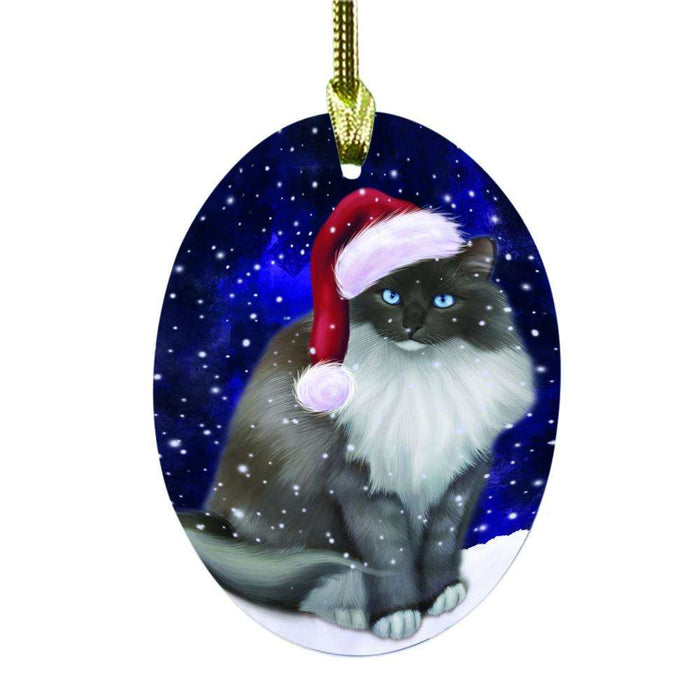 Let it Snow Christmas Holiday Ragdoll Cat Oval Glass Christmas Ornament OGOR48683