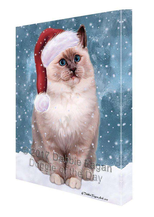 Let it Snow Christmas Holiday Ragdoll Cat Wearing Santa Hat Canvas Wall Art D252