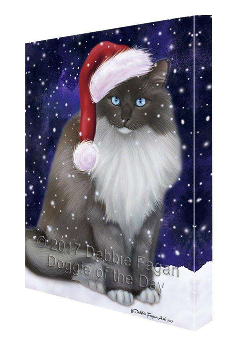 Let it Snow Christmas Holiday Ragdoll Cat Wearing Santa Hat Canvas Wall Art D253