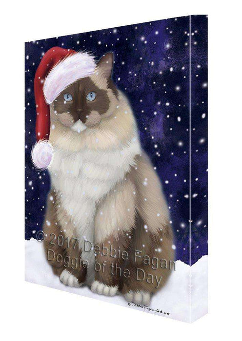 Let it Snow Christmas Holiday Ragdoll Cat Wearing Santa Hat Canvas Wall Art