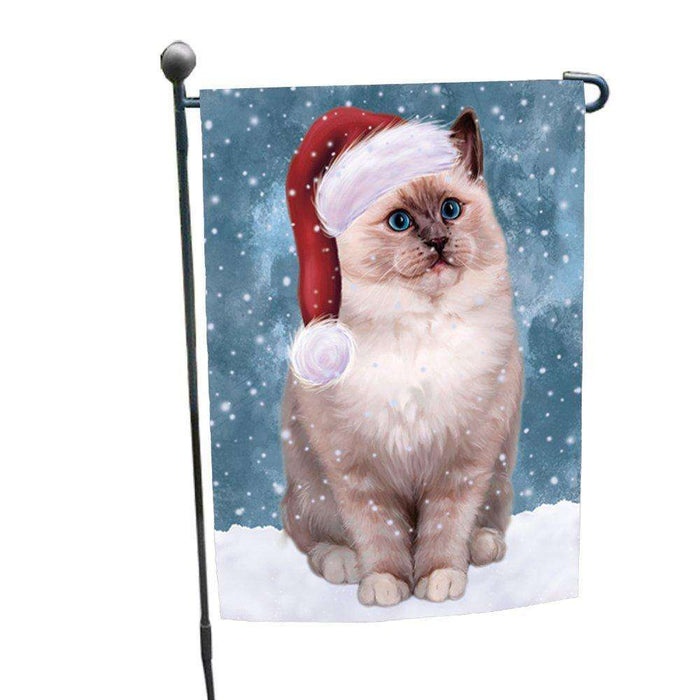 Let it Snow Christmas Holiday Ragdoll Cat Wearing Santa Hat Garden Flag D252