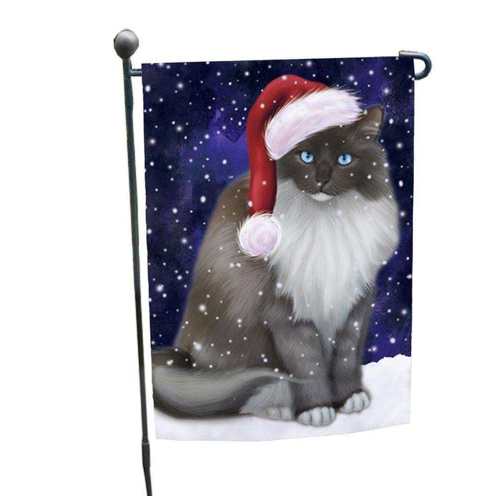 Let it Snow Christmas Holiday Ragdoll Cat Wearing Santa Hat Garden Flag D253