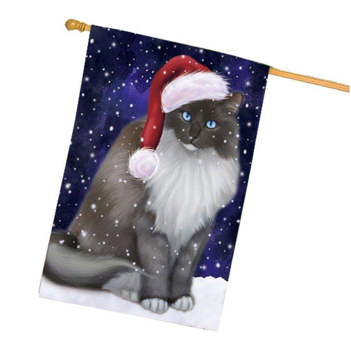 Let it Snow Christmas Holiday Ragdoll Cat Wearing Santa Hat House Flag HF464