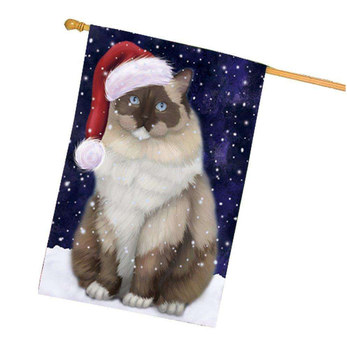 Let it Snow Christmas Holiday Ragdoll Cat Wearing Santa Hat House Flag