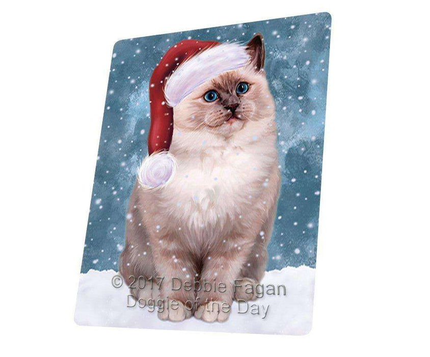 Let it Snow Christmas Holiday Ragdoll Cat Wearing Santa Hat Tempered Cutting Board D252