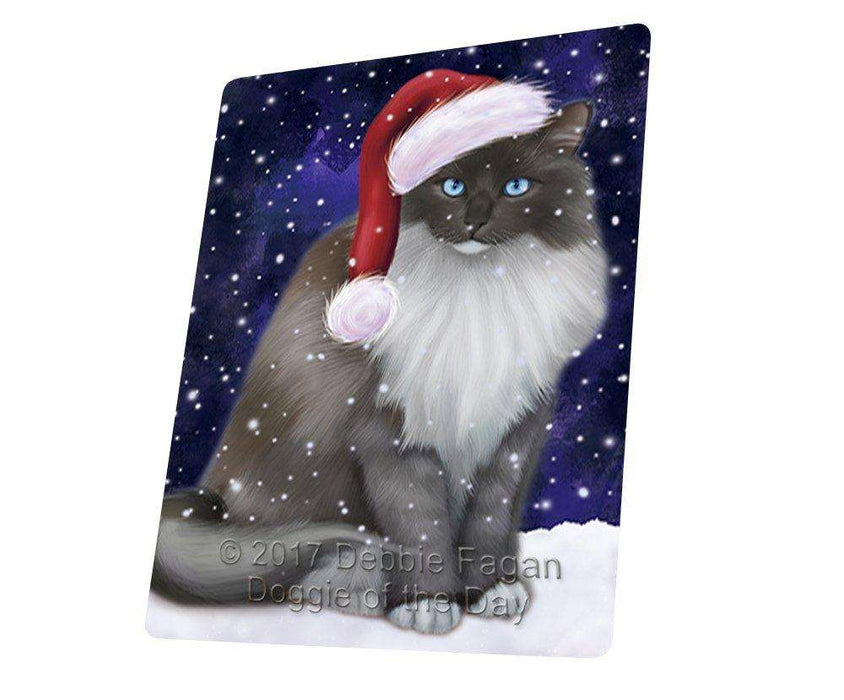 Let it Snow Christmas Holiday Ragdoll Cat Wearing Santa Hat Tempered Cutting Board D253