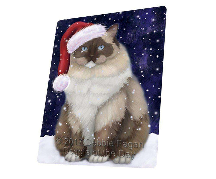 Let it Snow Christmas Holiday Ragdoll Cat Wearing Santa Hat Tempered Cutting Board