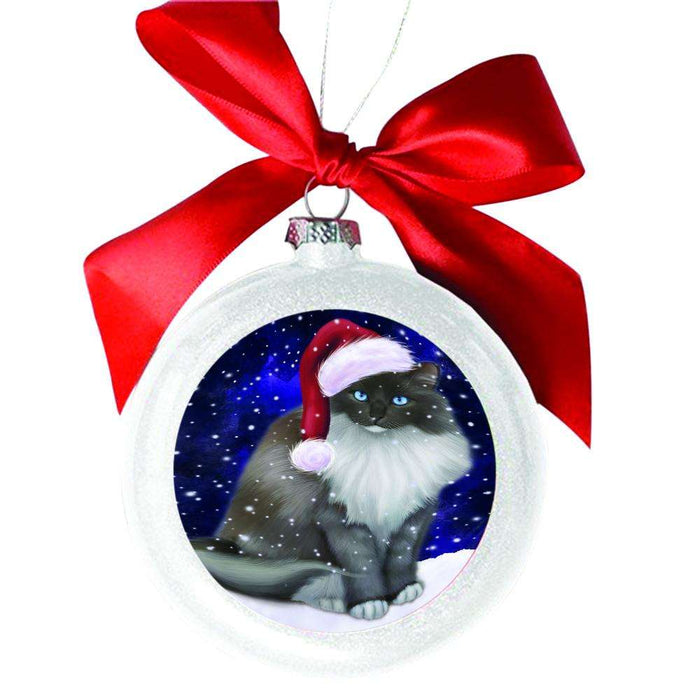 Let it Snow Christmas Holiday Ragdoll Cat White Round Ball Christmas Ornament WBSOR48683