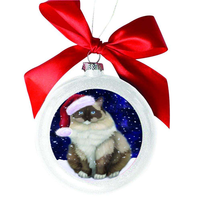 Let it Snow Christmas Holiday Ragdoll Cat White Round Ball Christmas Ornament WBSOR48684