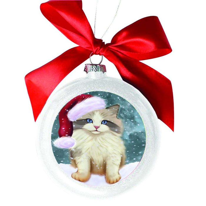 Let it Snow Christmas Holiday Ragdoll Cat White Round Ball Christmas Ornament WBSOR48685