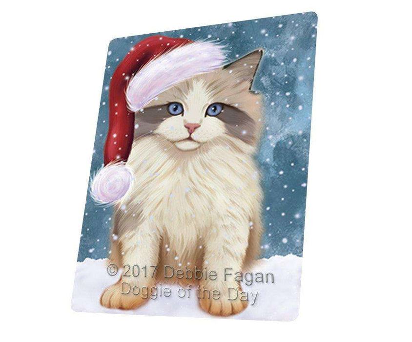 Let it Snow Christmas Holiday Ragdoll Kitten Cat Wearing Santa Hat Art Portrait Print Woven Throw Sherpa Plush Fleece Blanket D023