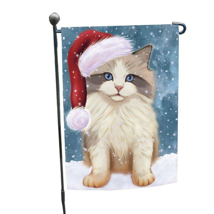 Let it Snow Christmas Holiday Ragdoll Kitten Cat Wearing Santa Hat Garden Flag