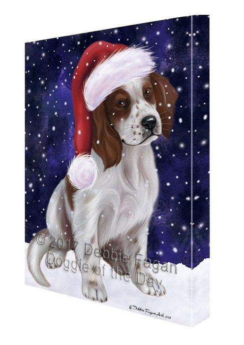 Let it Snow Christmas Holiday Red And White Irish Setter Puppy Dog Wearing Santa Hat Canvas Wall Art