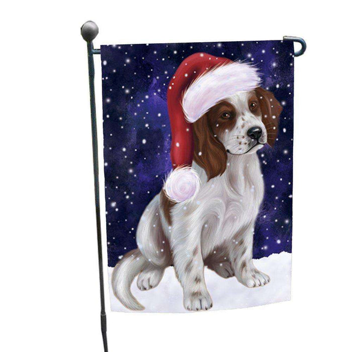 Let it Snow Christmas Holiday Red And White Irish Setter Puppy Dog Wearing Santa Hat Garden Flag