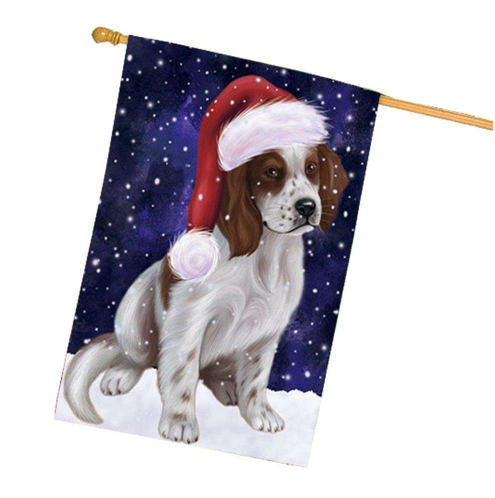 Let it Snow Christmas Holiday Red And White Irish Setter Puppy Dog Wearing Santa Hat House Flag
