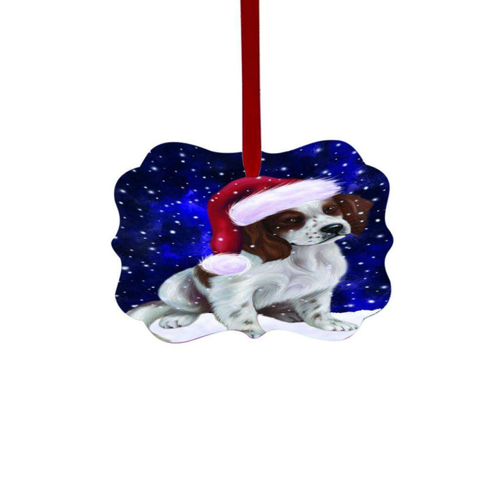 Let it Snow Christmas Holiday Red And White Irish Setter Puppy Double-Sided Photo Benelux Christmas Ornament LOR48686