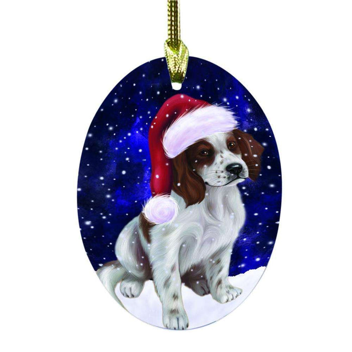 Let it Snow Christmas Holiday Red And White Irish Setter Puppy Oval Glass Christmas Ornament OGOR48686