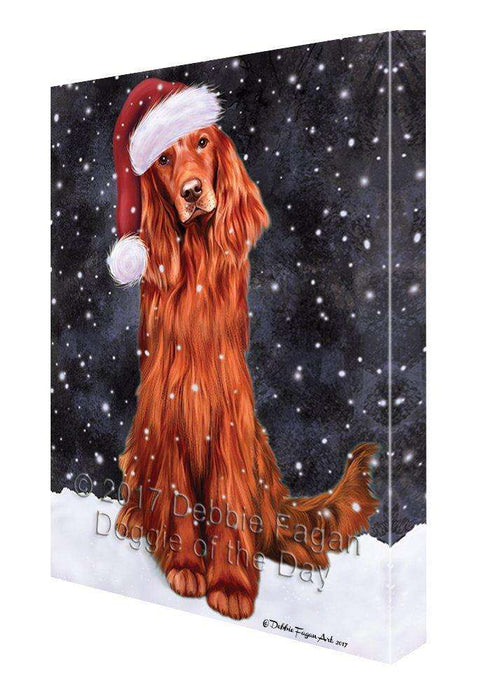 Let it Snow Christmas Holiday Red Irish Setter Dog Wearing Santa Hat Canvas Wall Art D254
